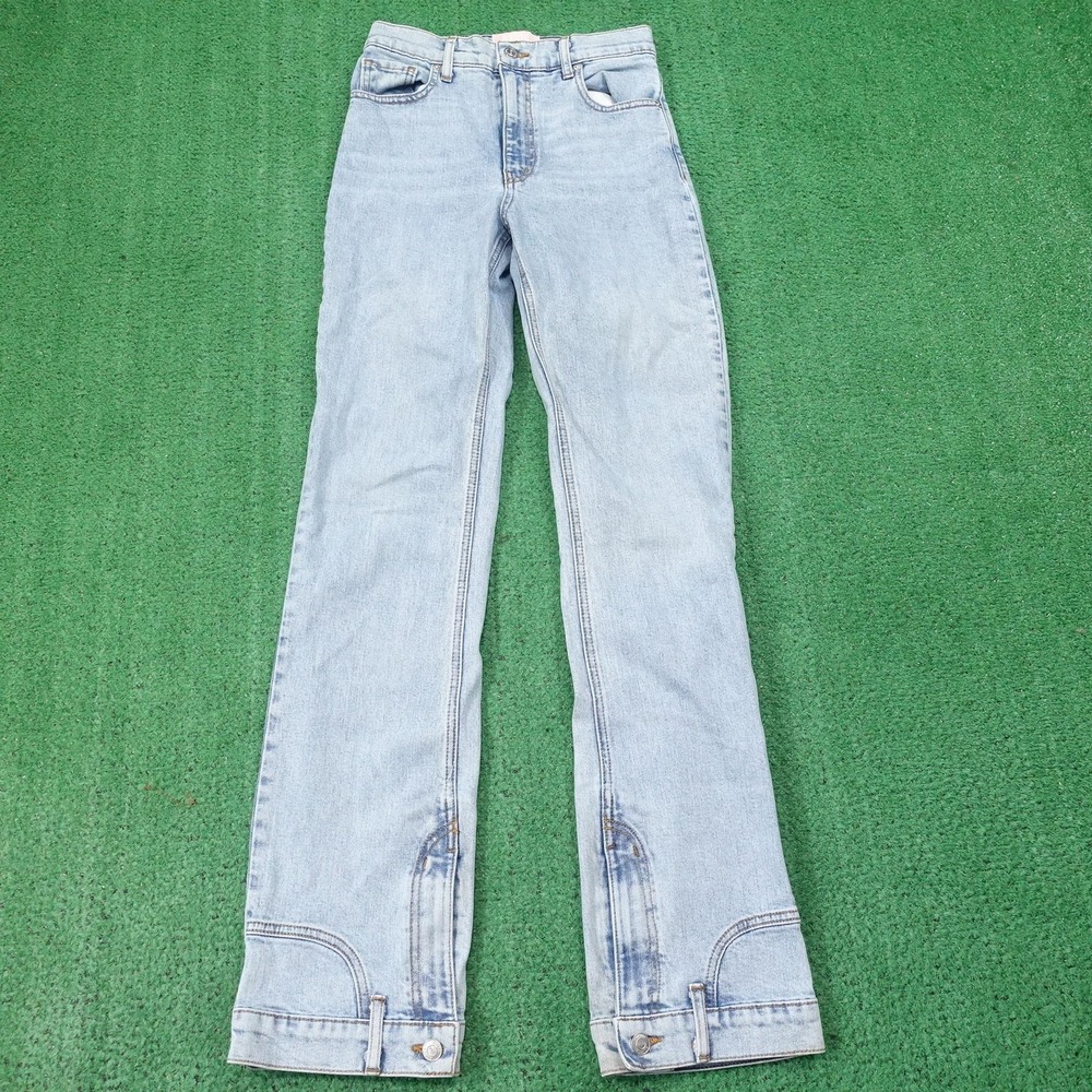 Revice Jeans Womens 28 Blue Light Wash Straight Ankle Zip Stretch Made USA 27x33